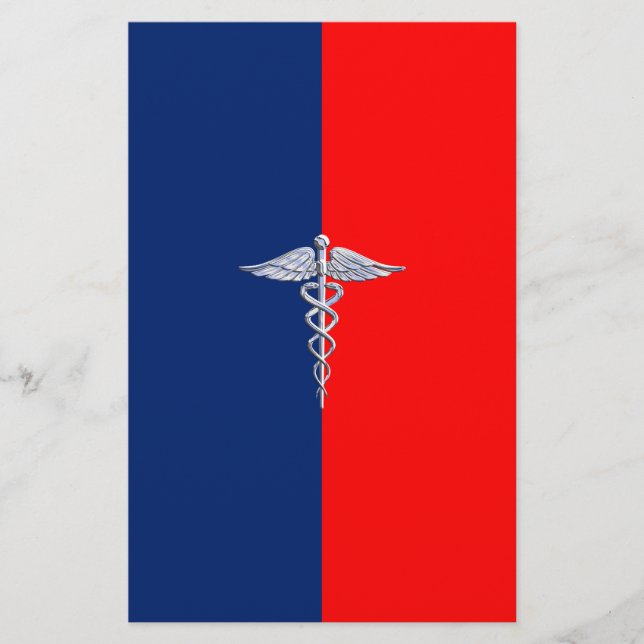 Silver Caduceus Medical Symbol League Stationery (Front)