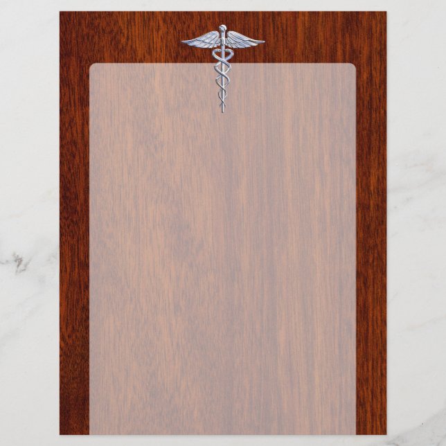 Silver Caduceus Medical Symbol Mahogany Decor (Front)
