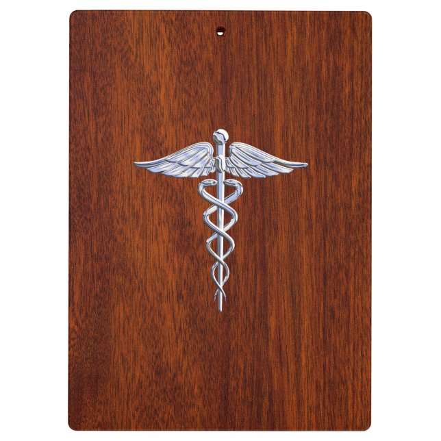 Silver Caduceus Medical Symbol Mahogany Decor Clipboard (Back)