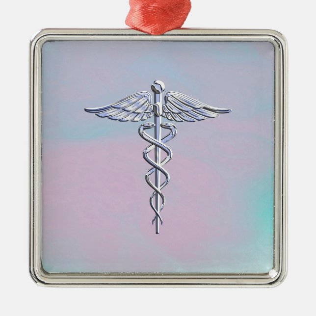 Silver Caduceus Medical Symbol Mother Pearl Decor Metal Tree Decoration (Front)