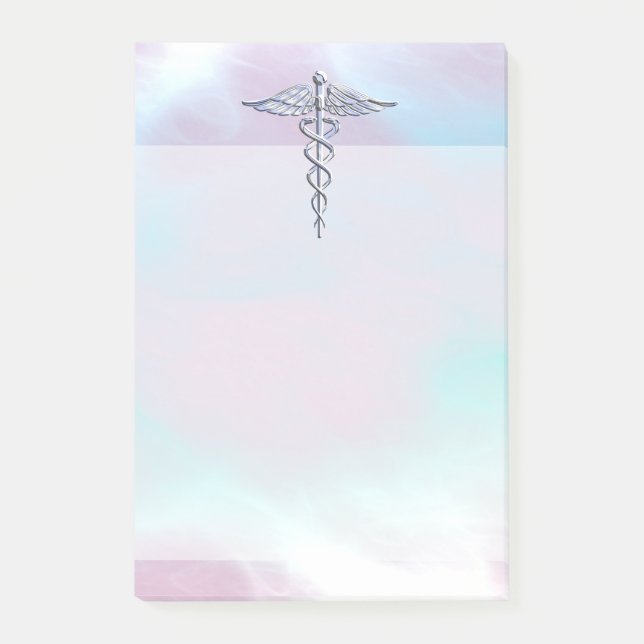 Silver Caduceus Medical Symbol Mother Pearl Post-it Notes (Front)