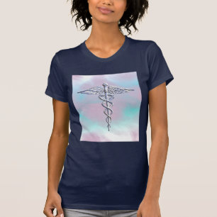Silver Caduceus Medical Symbol Mother Pearl T-Shirt