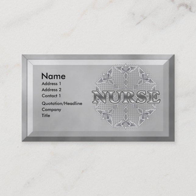 Silver Caduceus Nurse  Business Card (Front)
