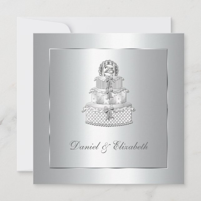 Silver Cake 25th Wedding Anniversary Party Invitation (Front)