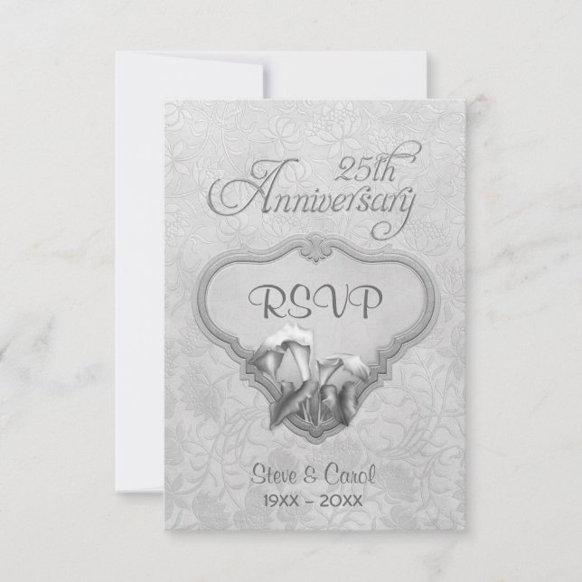 Silver Calla RSVP 25th Wedding Anniversary Card (Front)