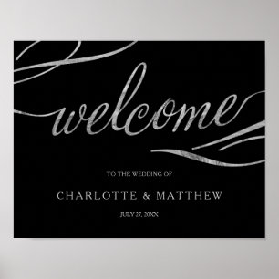 Silver Calligraphy Black Welcome Wedding Poster