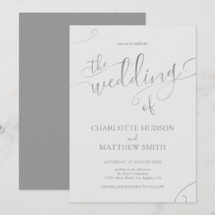 Silver Calligraphy   Grey Wedding Invitation