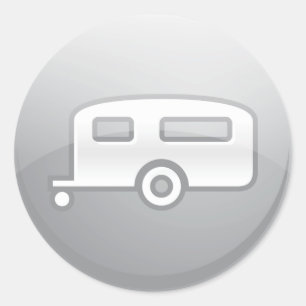 Silver Camper Trailer Icon Minimalist RV Classic Round Sticker