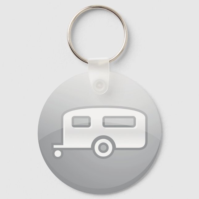 Silver Camper Trailer Icon Minimalist RV Key Ring (Front)