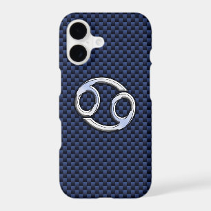 Silver Cancer Sign on Navy Blue Carbon Fibre Print