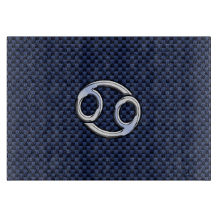 Silver Cancer Sign on Navy Blue Carbon Fibre Print Cutting Board