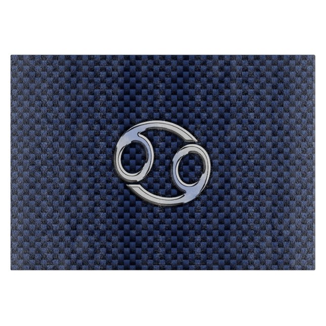Silver Cancer Sign on Navy Blue Carbon Fibre Print Cutting Board (Front)