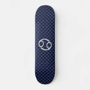 Silver Cancer Sign on Navy Blue Carbon Fibre Print Skateboard