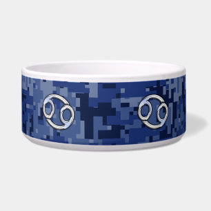 Silver Cancer Zodiac Sign Navy Blue Digital Camo