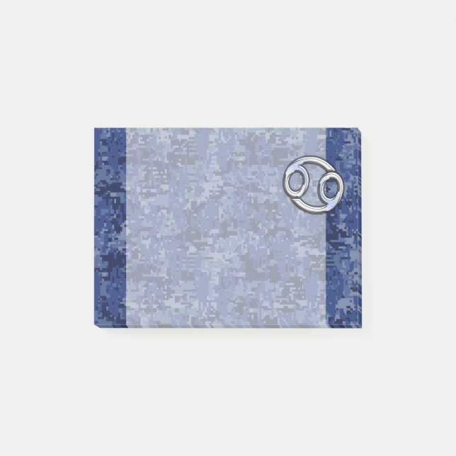 Silver Cancer Zodiac Sign Navy Blue Digital Camo Post-it Notes (Front)