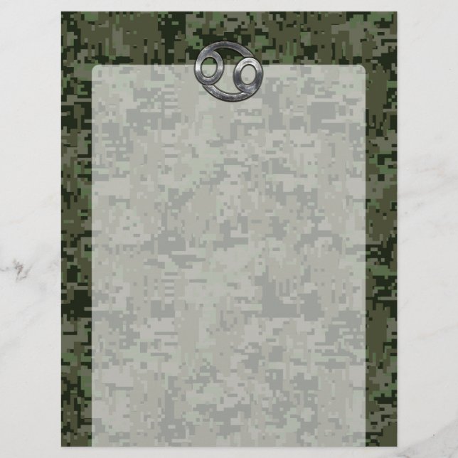Silver Cancer Zodiac Sign on Green Digital Camo (Front)