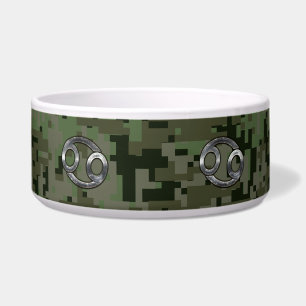 Silver Cancer Zodiac Sign on Green Digital Camo