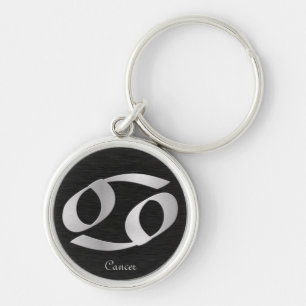 Silver Cancer Zodiac Symbol Key Ring