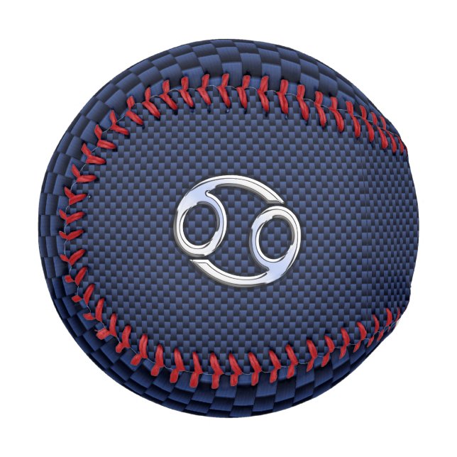 Silver Cancer Zodiac Symbol Navy Carbon Fiber Baseball (Front Left)