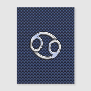 Silver Cancer Zodiac Symbol Navy Carbon Fibre