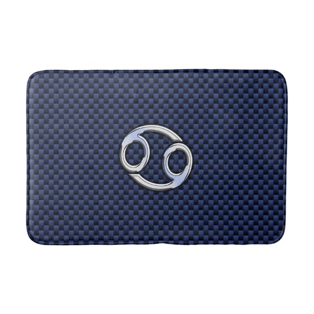 Silver Cancer Zodiac Symbol Navy Carbon Fibre Bath Mat (Front)