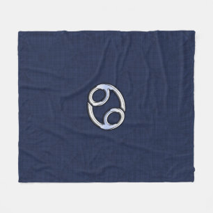Silver Cancer Zodiac Symbol Navy Carbon Fibre Fleece Blanket