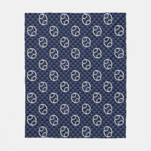 Silver Cancer Zodiac Symbol Navy Carbon Fibre Fleece Blanket