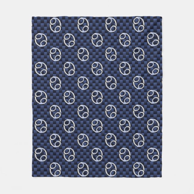 Silver Cancer Zodiac Symbol Navy Carbon Fibre Fleece Blanket (Front)