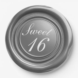 Silver Candle Wax Seal Drip Sweet 16 Wedding Paper Plate