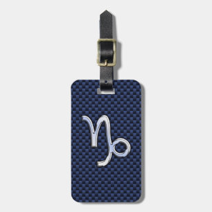 Silver Capricorn Zodiac Sign Blue Carbon Style Luggage Tag