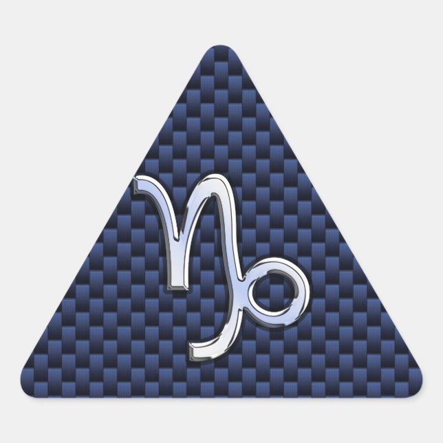 Silver Capricorn Zodiac Sign Blue Carbon Style Triangle Sticker (Front)