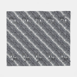 Silver Capricorn Zodiac Symbol Steel Style Fleece Blanket