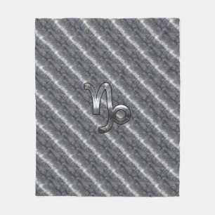 Silver Capricorn Zodiac Symbol Steel Style Fleece Blanket