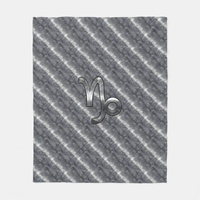 Silver Capricorn Zodiac Symbol Steel Style Fleece Blanket (Front)