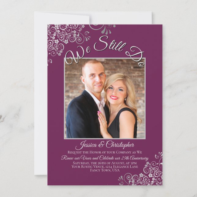 Silver & Cassis We Still Do Wedding Vow Renewal Invitation (Front)