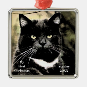 Silver Cat My First Christmas Photo Ornaments