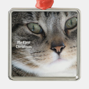 Silver Cat My First Christmas Photo Ornaments