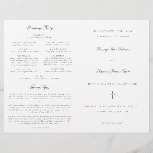 Silver Catholic Wedding Ceremony with Mass Program (Front)