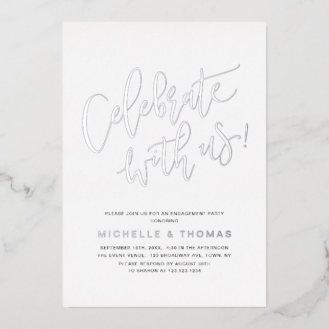 Silver Celebrate With Us Modern Simple Engagement  (Front)