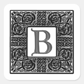 Silver Celtic "B" Monogram Square Sticker