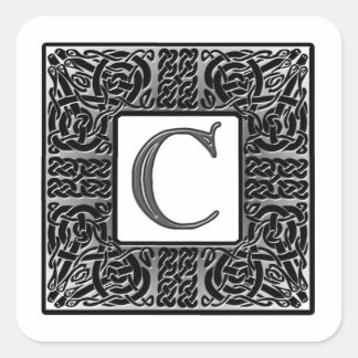 Silver Celtic "C" Monogram Square Sticker