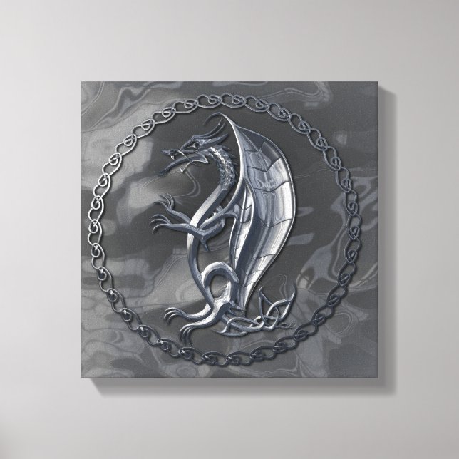 Silver Celtic Dragon Canvas Print (Front)