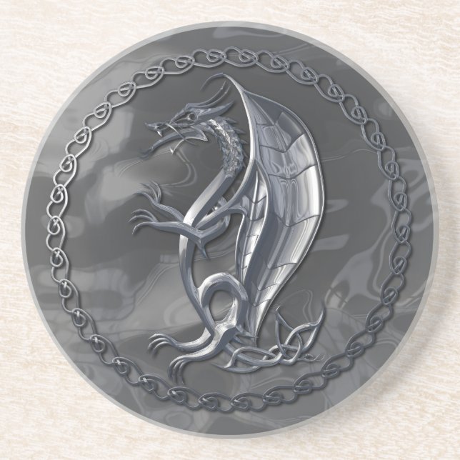 Silver Celtic Dragon Coaster (Front)