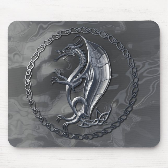 Silver Celtic Dragon Mousepad (Front)