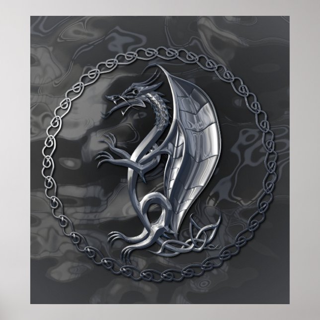 Silver Celtic Dragon Poster (Front)