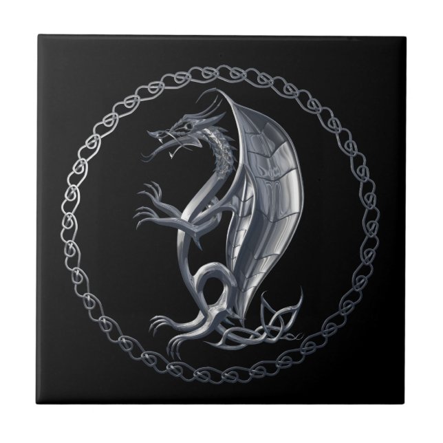 Silver Celtic Dragon Tile (Front)