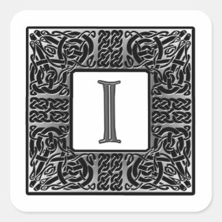 Silver Celtic "I" Monogram Square Sticker