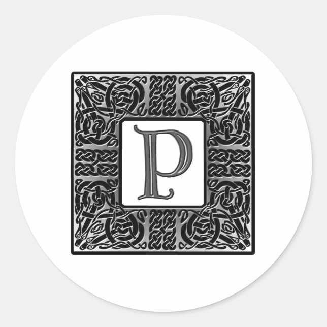 Silver Celtic "P" Monogram Classic Round Sticker (Front)