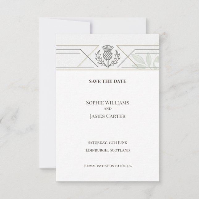 Silver Celtic Thistle Save the Date Card (Front)