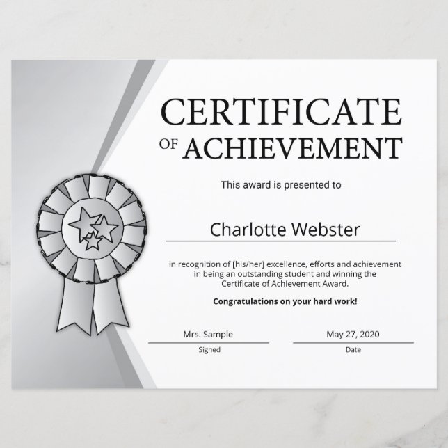 Silver Certificate of Achievement PDF (Front)